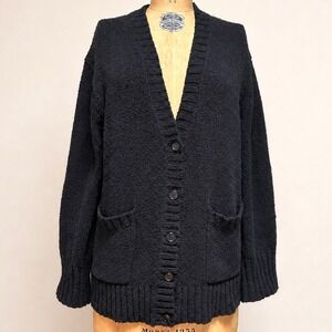 J.Crew Marina V-Neck Cardigan Black Cotton Blend Sweater M CM461
